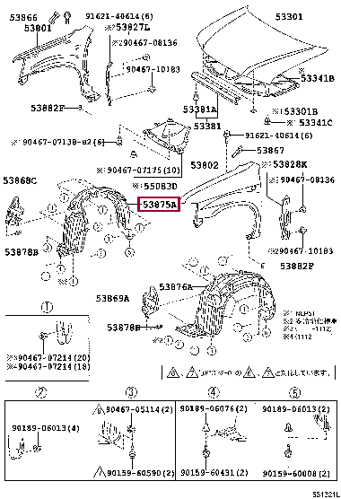 5387552080: LINER, FRONT FENDER, RH Тойота