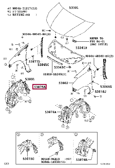 53875BZ190: LINER, FRONT FENDER, RH Тойота