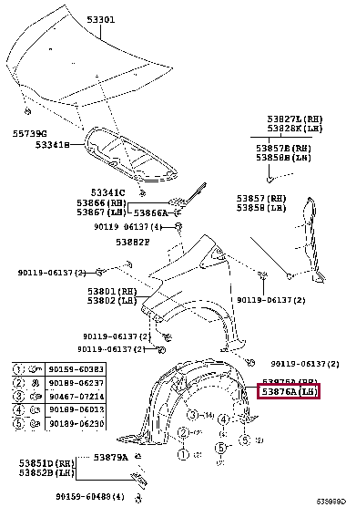 LINER, FRONT FENDER, LH 53876-0D680 (номер toyota 538760D680)