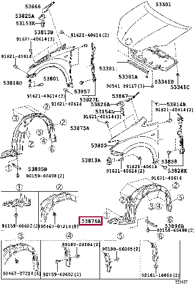 538760M030: LINER, FRONT FENDER, LH Тойота