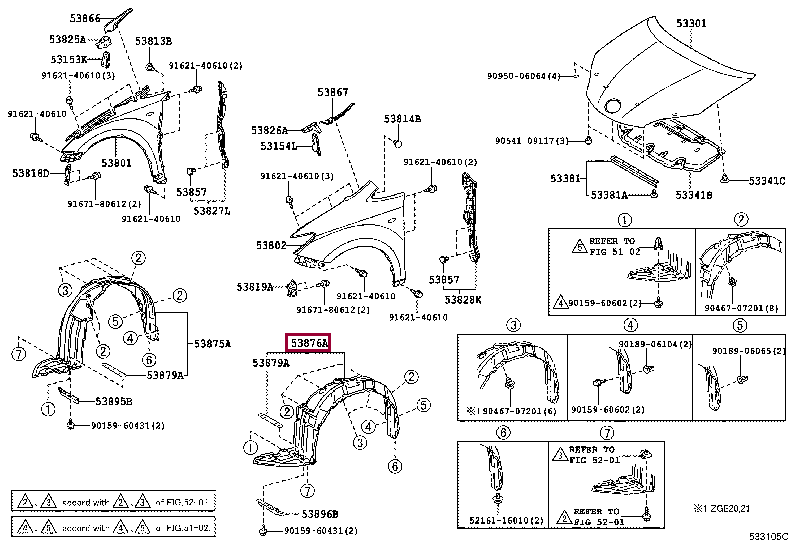 5387668030: LINER, FRONT FENDER, LH Тойота