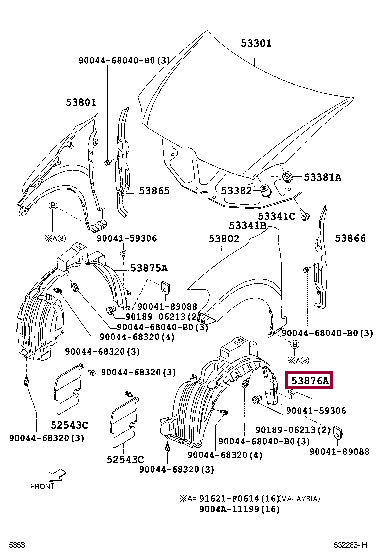 53876BZ011: LINER, FRONT FENDER, LH Тойота