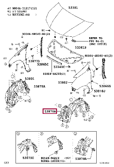 53876BZ190: LINER, FRONT FENDER, LH Тойота
