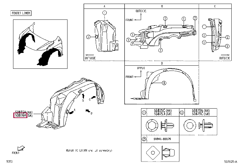 53876BZ330: LINER, FRONT FENDER, LH Тойота