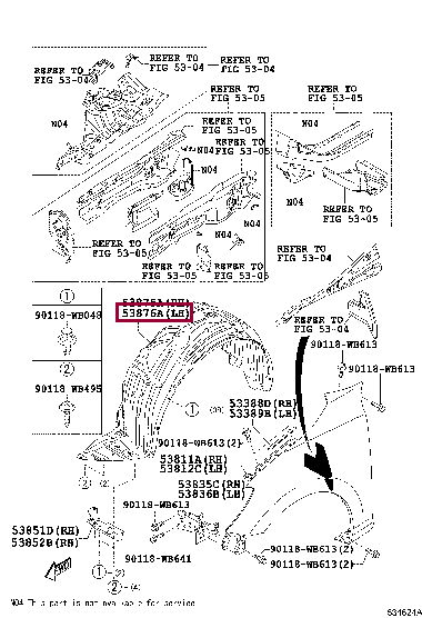 53876WB001: LINER, FRONT FENDER, LH Тойота