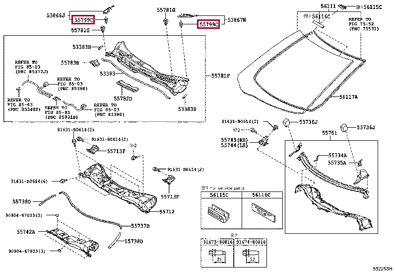 CLIP, COWL TOP VENTILATOR LOUVER 55799-28030 (номер toyota 5579928030)