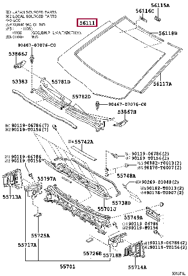 561010K111: стекло лобовое Тойота