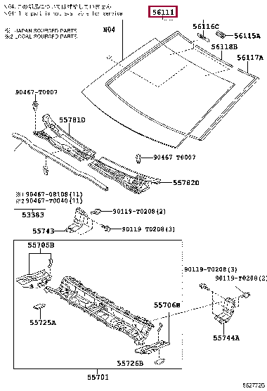 561010K240: стекло лобовое Тойота