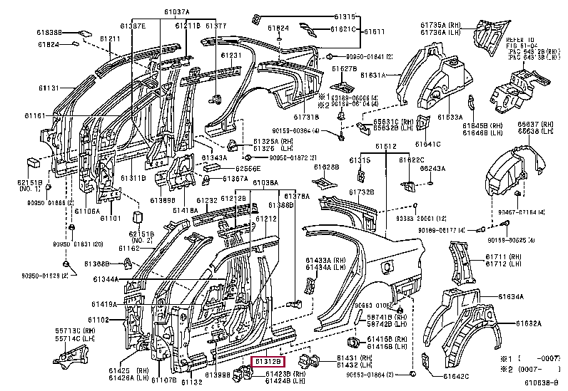 PILLAR, CENTER BODY, OUTER LH 61312-05020 (номер toyota 6131205020)