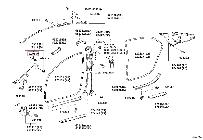 Клипса крепления обшивки салона 62217-20010 (номер toyota 6221720010)