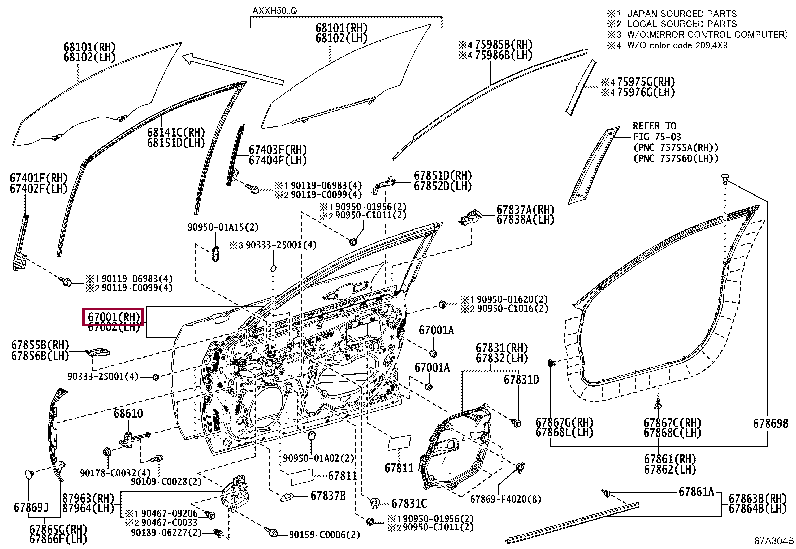 6700107060: PANEL SUB-ASSY, FRONT DOOR, RH Тойота
