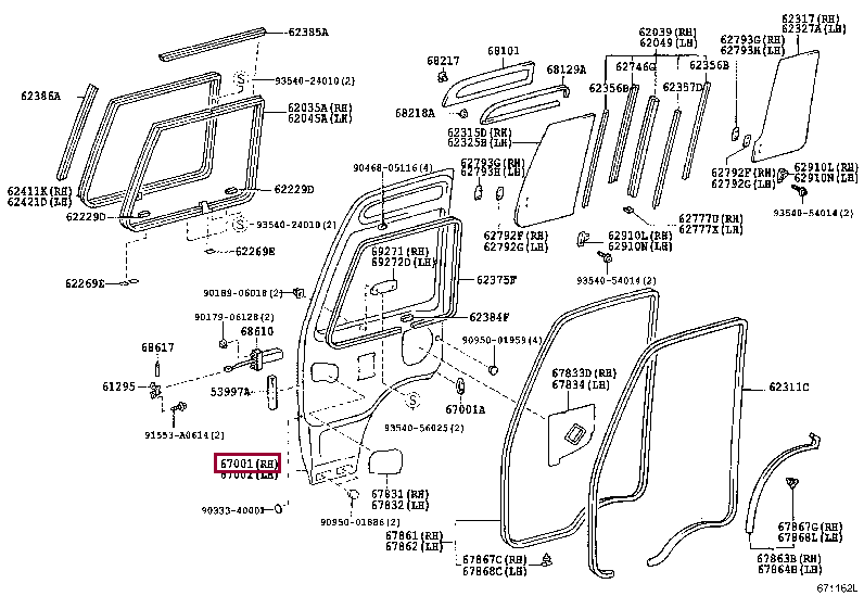 6700136110: PANEL SUB-ASSY, FRONT DOOR, RH Тойота