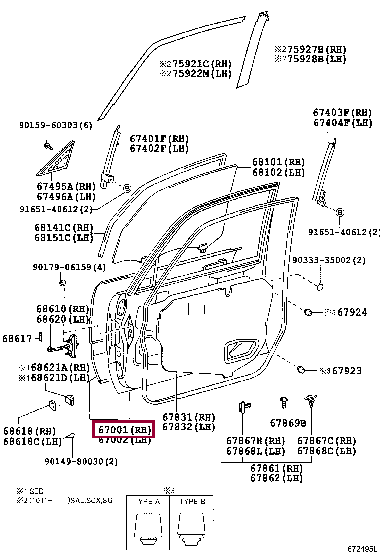 6700143034: PANEL SUB-ASSY, FRONT DOOR, RH Тойота