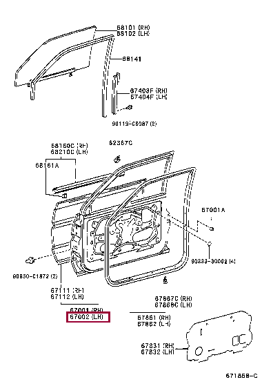 670020B040: PANEL SUB-ASSY, FRONT DOOR, LH Тойота