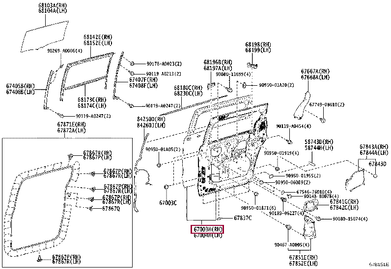 6700308180: DOOR SUB-ASSY, SLIDE, RH Тойота
