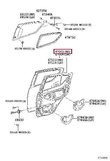 670030H010: PANEL SUB-ASSY, REAR DOOR, RH Тойота