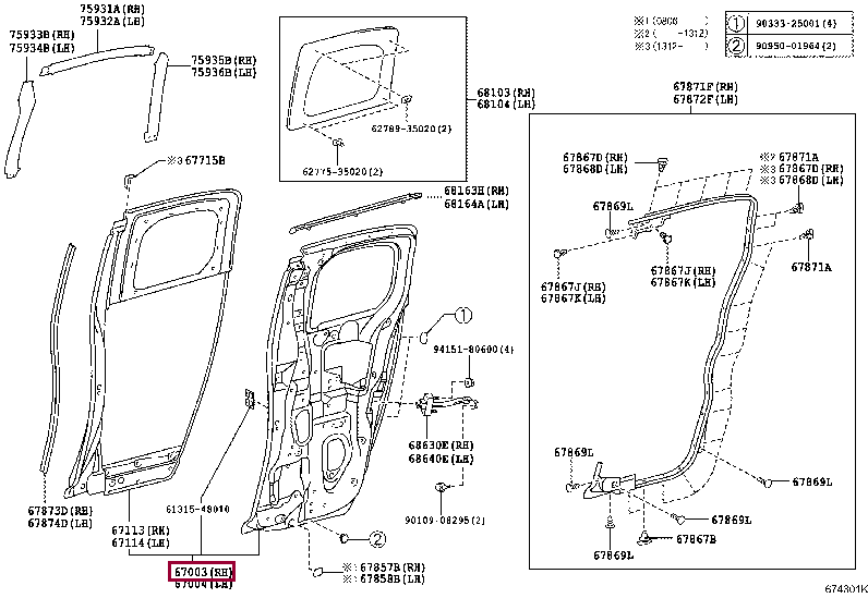 6700335210: PANEL SUB-ASSY, REAR DOOR, RH Тойота