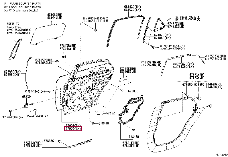 6700407070: PANEL SUB-ASSY, REAR DOOR, LH Тойота