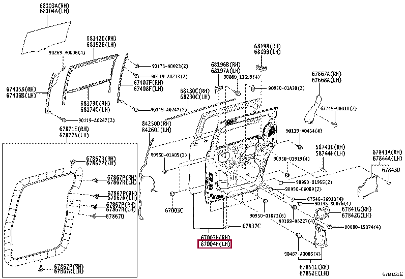 6700408190: DOOR SUB-ASSY, SLIDE, LH Тойота