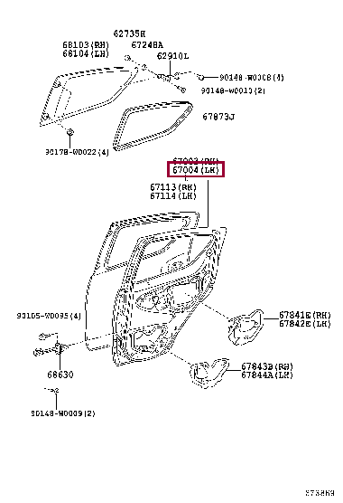 670040H010: PANEL SUB-ASSY, REAR DOOR, LH Тойота