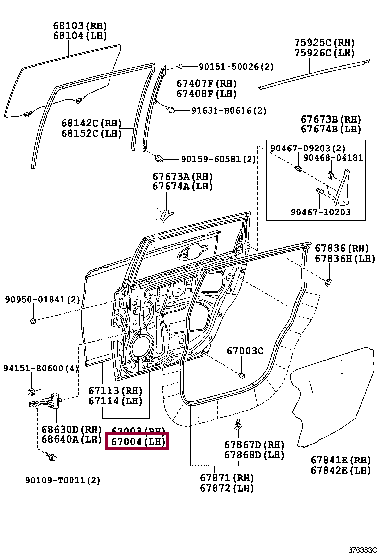 670040M040: PANEL SUB-ASSY, REAR DOOR, LH Тойота