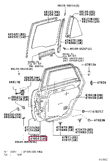 6700443090: PANEL SUB-ASSY, REAR DOOR, LH Тойота