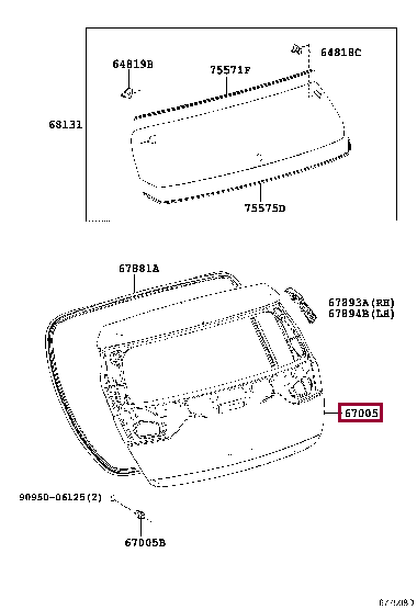 6700512D00: PANEL SUB-ASSY, BACK DOOR Тойота