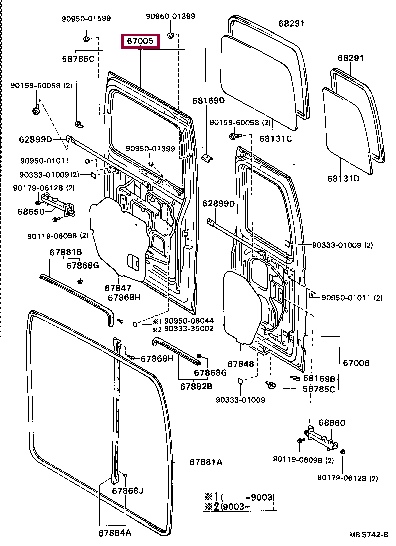 6700538130: PANEL SUB-ASSY, BACK DOOR Тойота