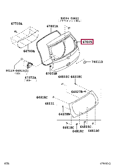67005B1460: PANEL SUB-ASSY, BACK DOOR Тойота