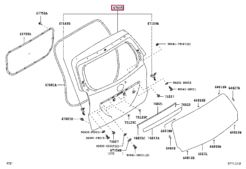 67005BZ600: PANEL SUB-ASSY, BACK DOOR Тойота