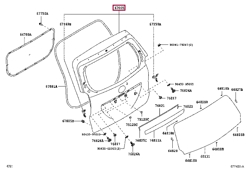 67005BZ820: PANEL SUB-ASSY, BACK DOOR Тойота