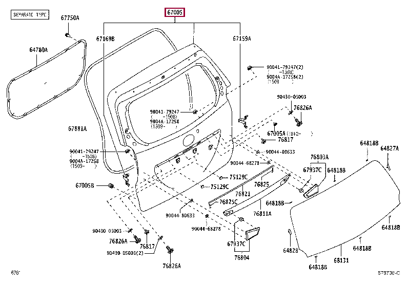 67005BZC60: PANEL SUB-ASSY, BACK DOOR Тойота