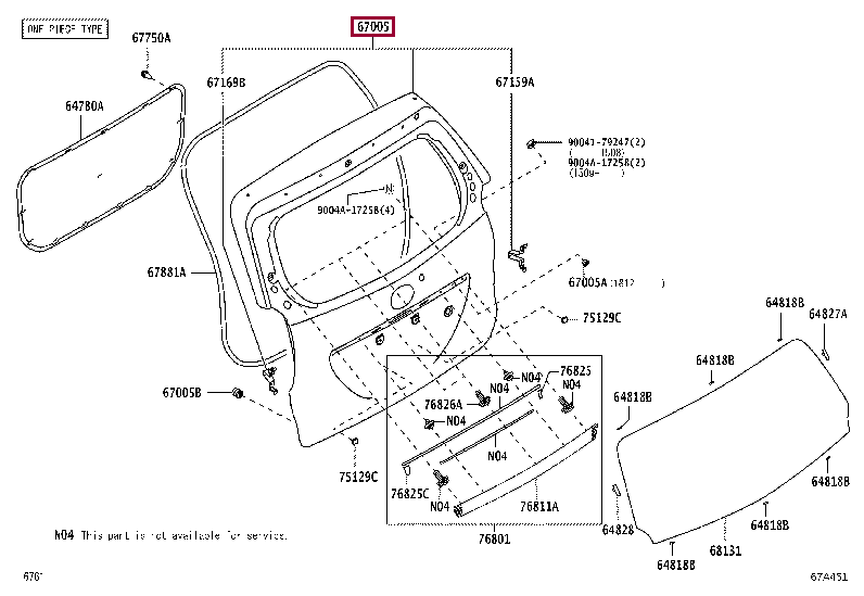 67005BZE00: PANEL SUB-ASSY, BACK DOOR Тойота