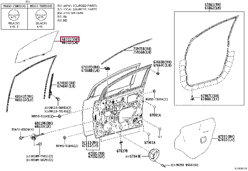 681010K350: GLASS SUB-ASSY, FRONT DOOR, RH Тойота