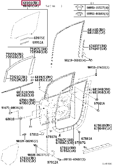 6810128390: GLASS SUB-ASSY, FRONT DOOR, RH Тойота