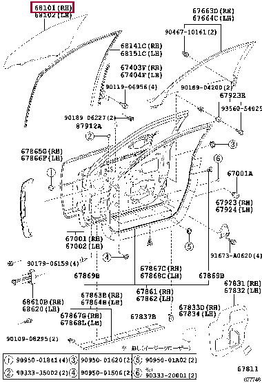6810130860: GLASS SUB-ASSY, FRONT DOOR, RH Тойота