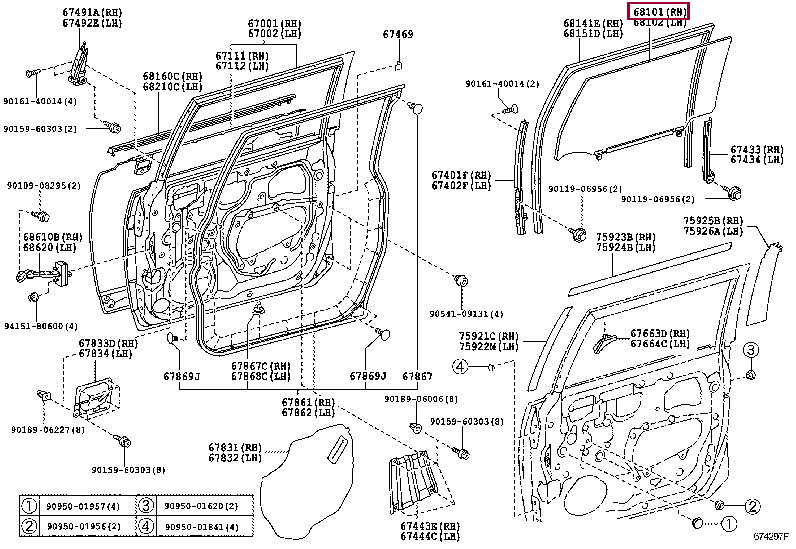 6810135221: GLASS SUB-ASSY, FRONT DOOR, RH Тойота