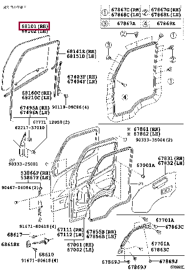 6810137140: GLASS SUB-ASSY, FRONT DOOR, RH Тойота