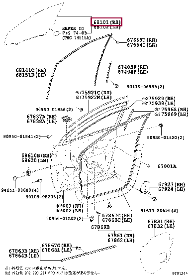 6810148161: GLASS SUB-ASSY, FRONT DOOR, RH Тойота