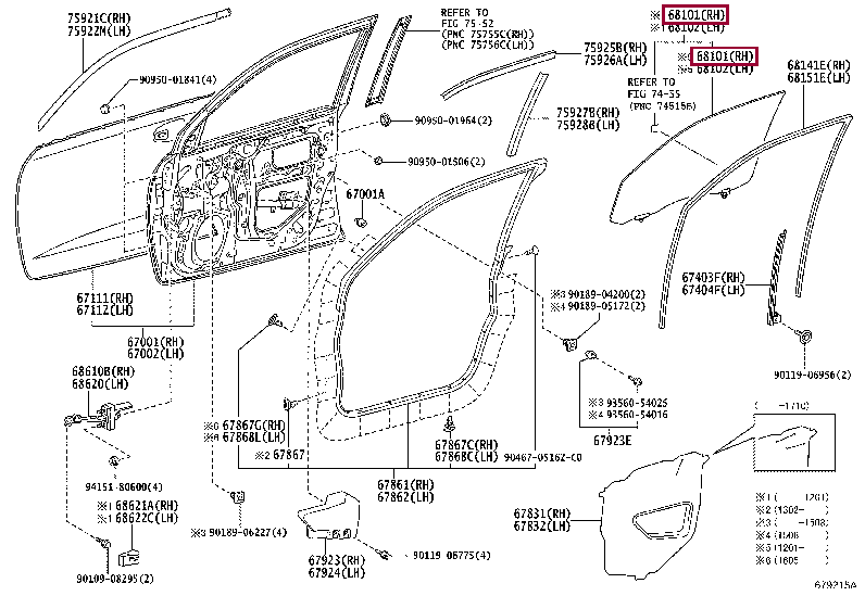 Стекло передней двери правое 68101-60640 (номер toyota 6810160640)