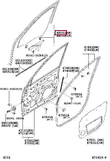 68101BZ040: GLASS SUB-ASSY, FRONT DOOR, RH Тойота