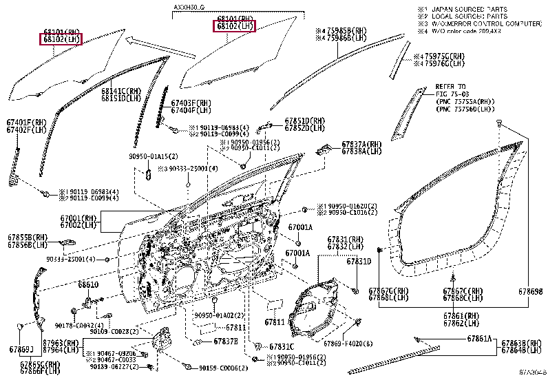 6810207060: GLASS SUB-ASSY, FRONT DOOR, LH Тойота