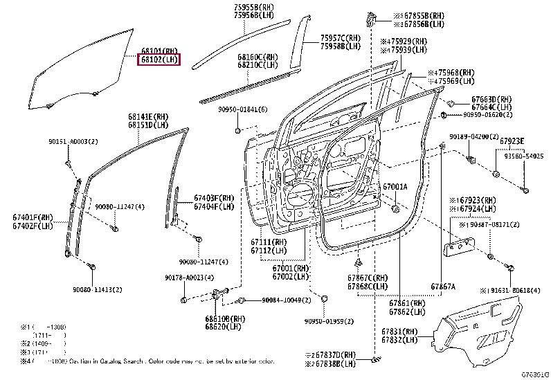 6810208050: GLASS SUB-ASSY, FRONT DOOR, LH Тойота