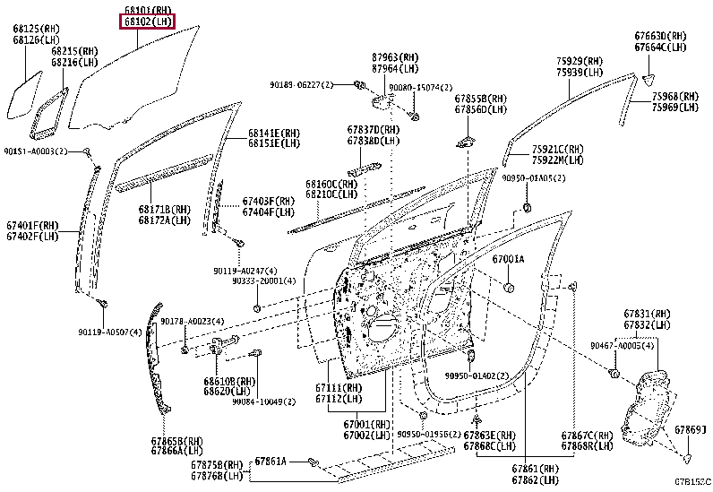 6810208070: GLASS SUB-ASSY, FRONT DOOR, LH Тойота