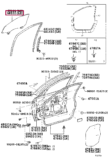 6810222410: GLASS SUB-ASSY, FRONT DOOR, LH Тойота