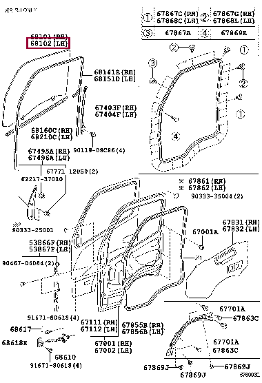 6810237150: GLASS SUB-ASSY, FRONT DOOR, LH Тойота