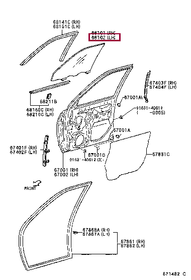 6810297201: GLASS SUB-ASSY, FRONT DOOR, LH Тойота