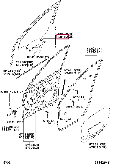 68102BZ040: GLASS SUB-ASSY, FRONT DOOR, LH Тойота