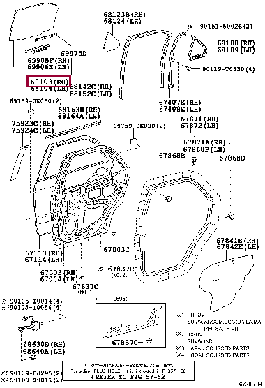 681030K051: GLASS SUB-ASSY, REAR DOOR, RH Тойота