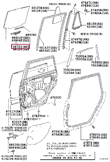 681030K110: GLASS SUB-ASSY, REAR DOOR, RH Тойота